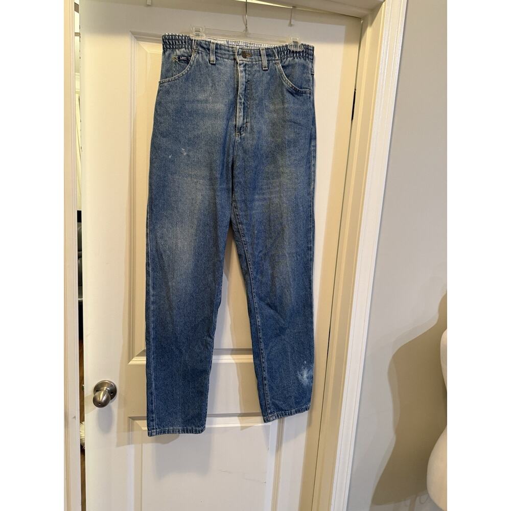 Vintage Lee Mom Jeans Womens 12 High Waist Tapered Blue Denim USA Style